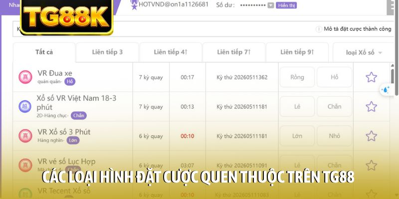Các loại hình đặt cược quen thuộc trên TG88