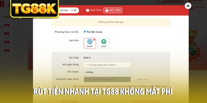 Rút tiền nhanh tại TG88 không mất phí