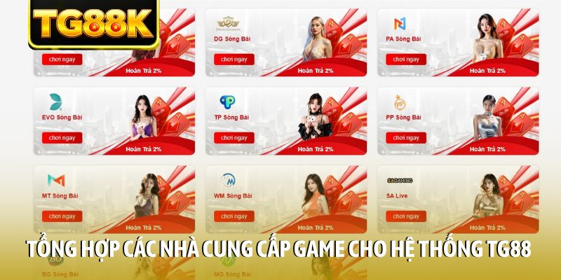 Tổng hợp các nhà cung cấp game cho hệ thống TG88