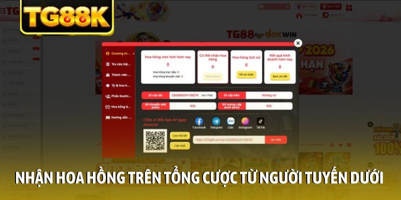 Nhận hoa hồng trên tổng cược từ người chơi tuyến dưới